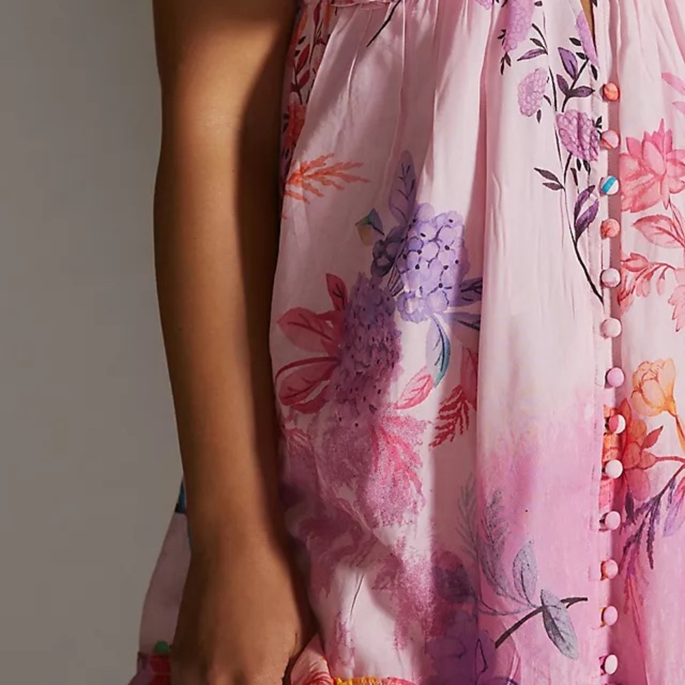 Anthropologie Floral Maxi Dress in Pink and Orange - Picture 4 of 16